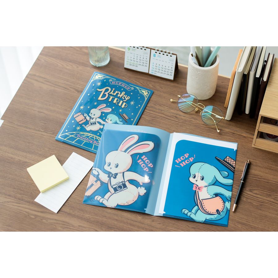 ROKKAKU ob1toy A5 雙層資料夾「Binky TRIP 兔兔旅行」｜日本製