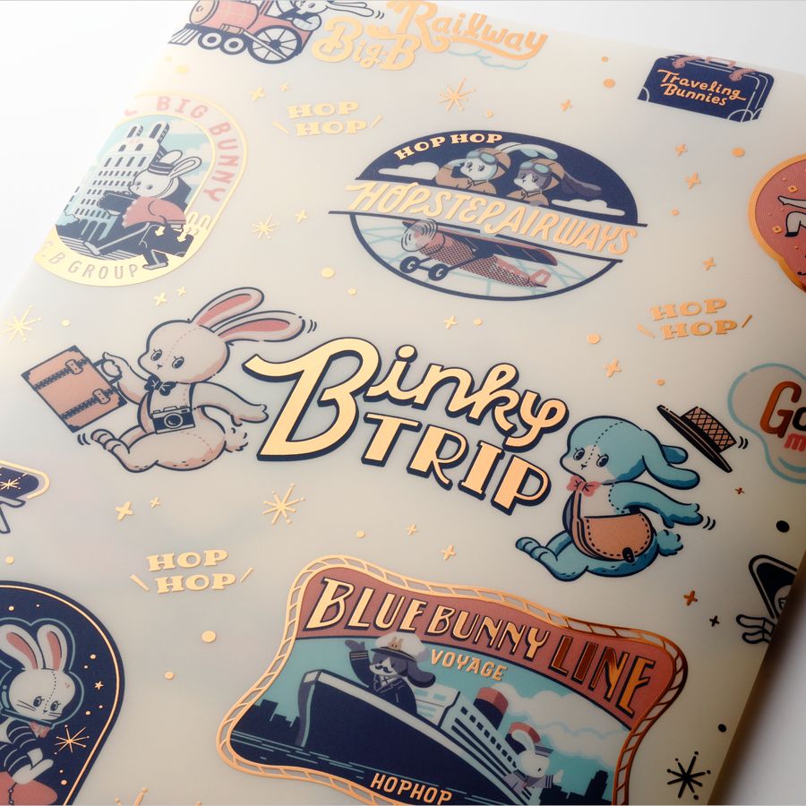 ROKKAKU ob1toy A5 雙層資料夾「Traveling Bunnies 旅行兔兔」｜日本製