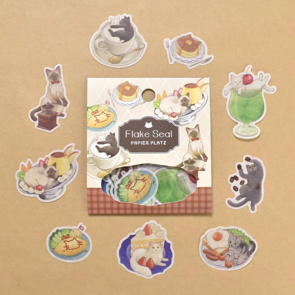 PAPIER PLATZ Natsunoka 塊狀貼紙 貓咪與和菓子・貓咪喫茶店