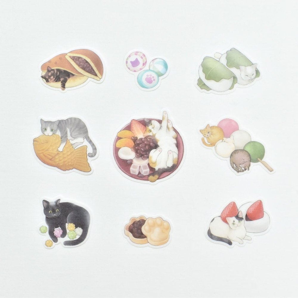 PAPIER PLATZ Natsunoka 塊狀貼紙 貓咪與和菓子・貓咪喫茶店