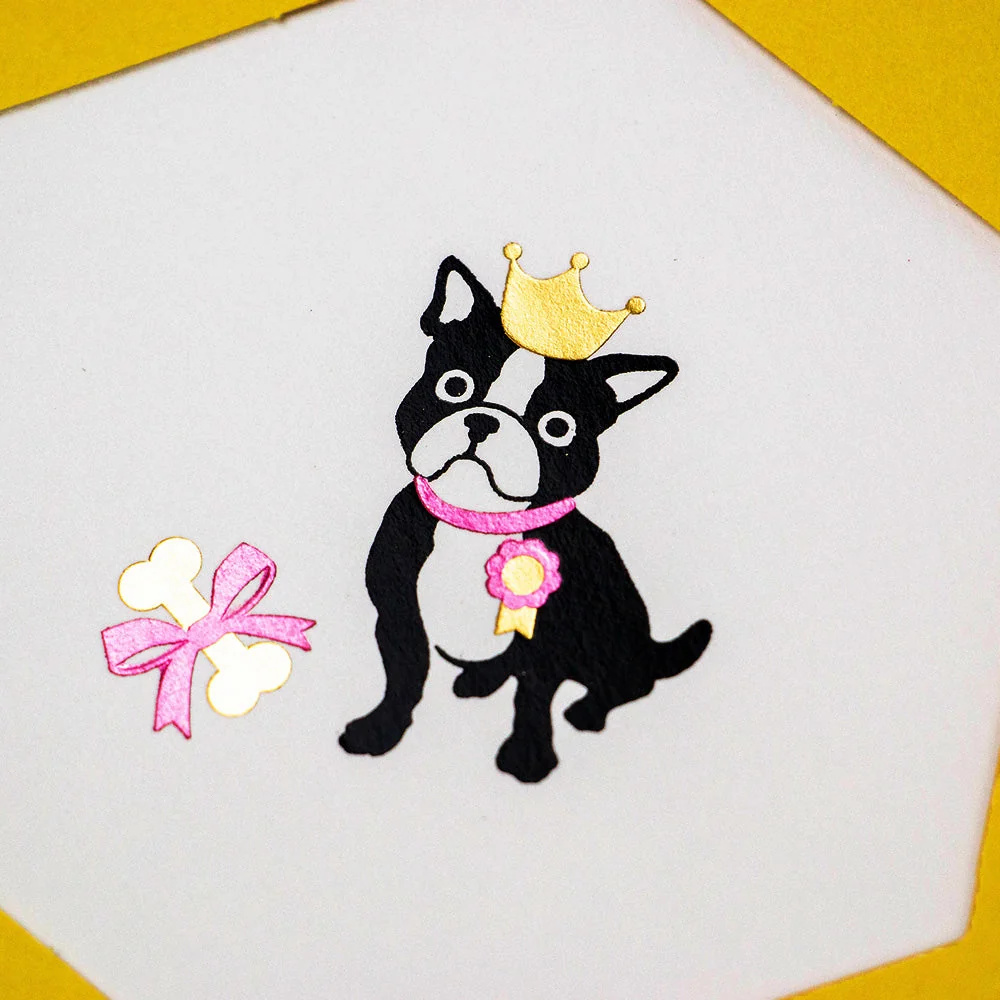 ROKKAKU 日本絕美燙金卡片 法國鬥牛犬 DOG'S Party!