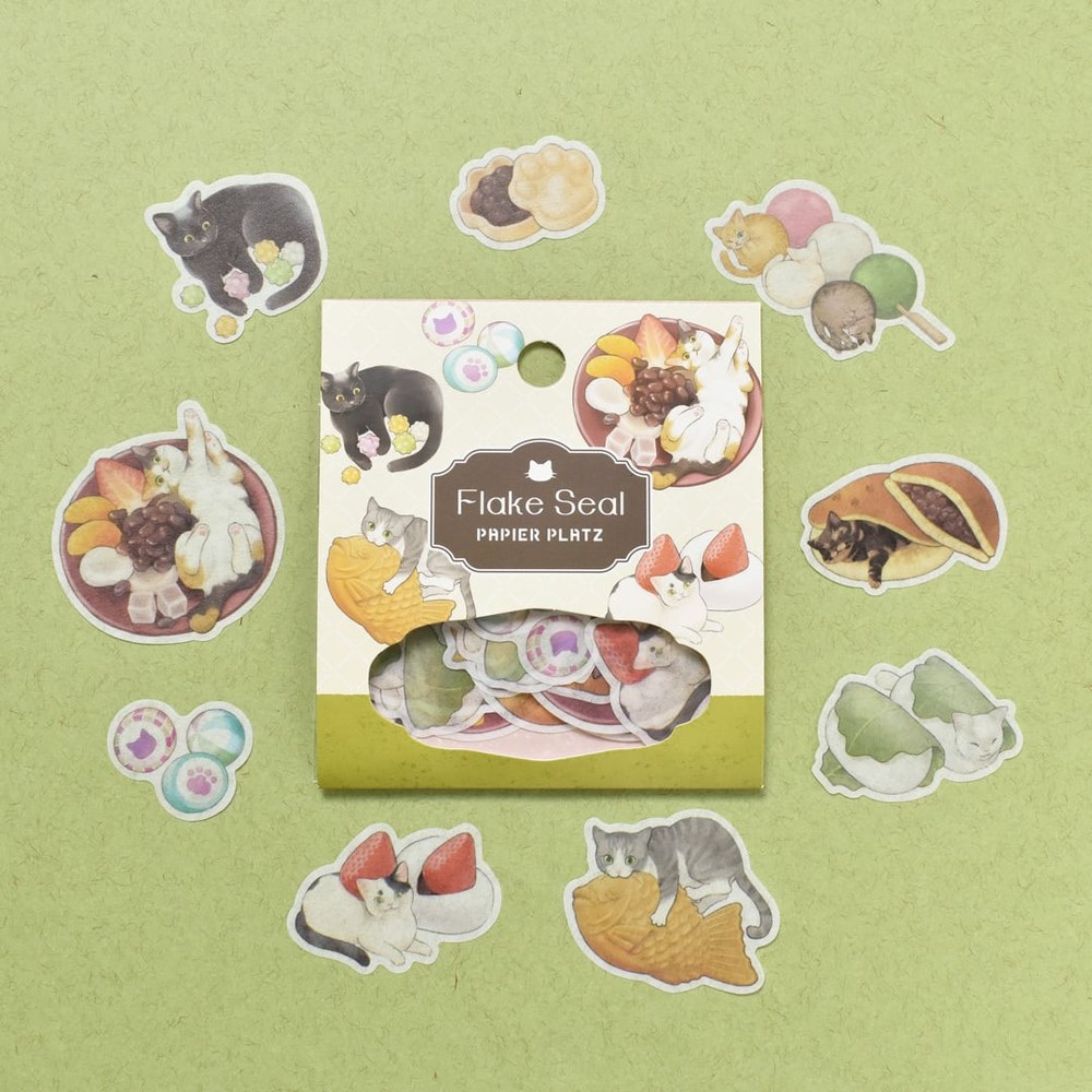 PAPIER PLATZ Natsunoka 塊狀貼紙 貓咪與和菓子・貓咪喫茶店