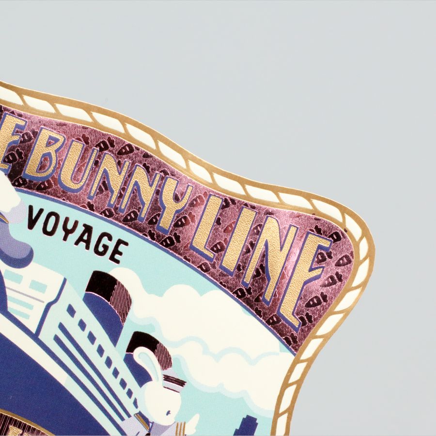 ROKKAKU ob1toy 燙金造型貼紙「Blue Bunny Line 藍兔郵輪」｜日本製