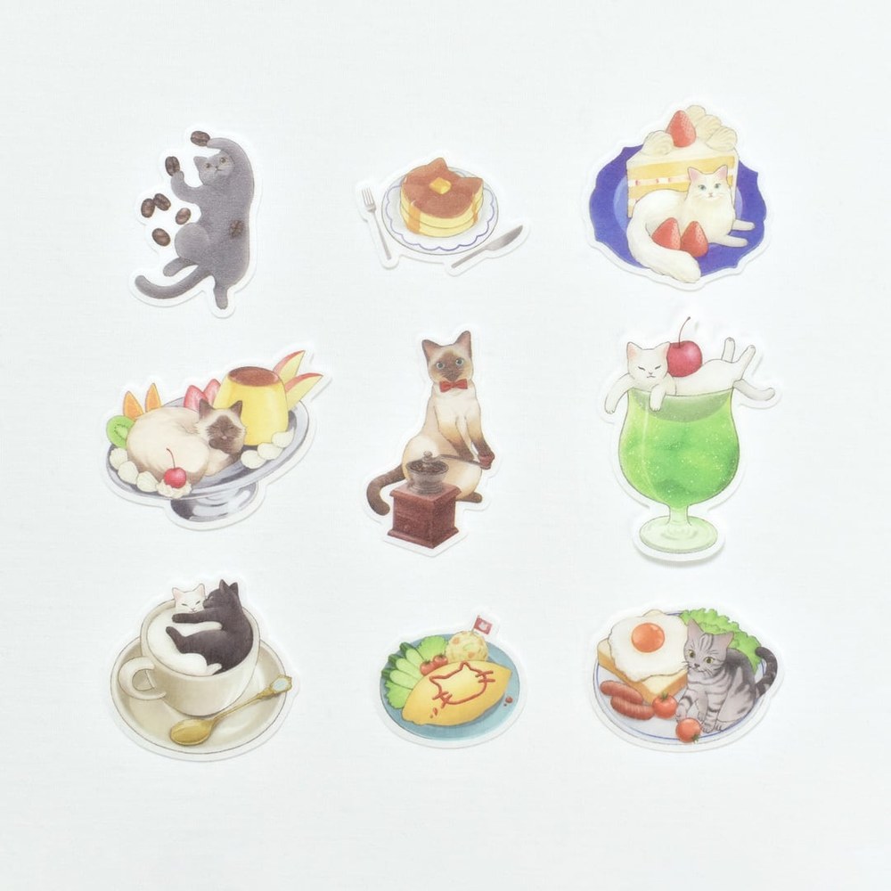 PAPIER PLATZ Natsunoka 塊狀貼紙 貓咪與和菓子・貓咪喫茶店