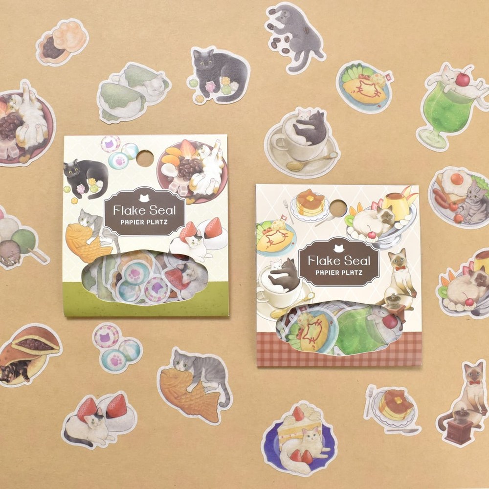 PAPIER PLATZ Natsunoka 塊狀貼紙 貓咪與和菓子・貓咪喫茶店